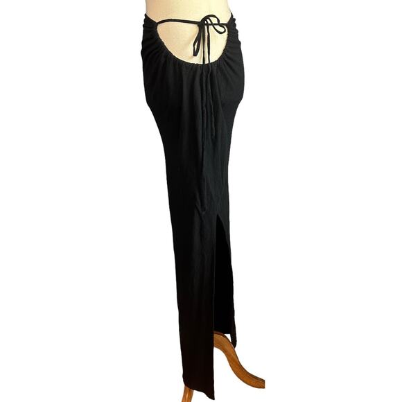 RUMER Black Ruched Maxi Skirt MEDIUM High Side Slits Hip Cutout Linen $229 NEW - Picture 6 of 10